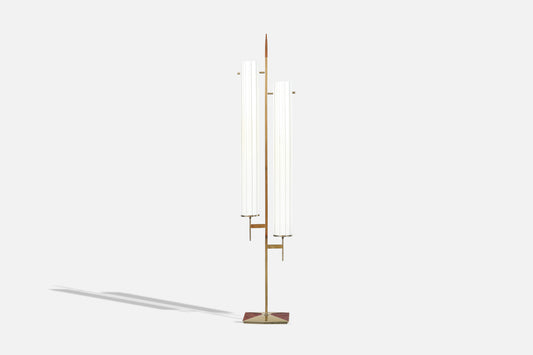 Mid-Century Modern Brass and Walnut Floor Lamp