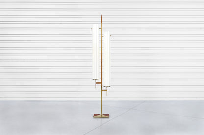 Mid-Century Modern Brass and Walnut Floor Lamp