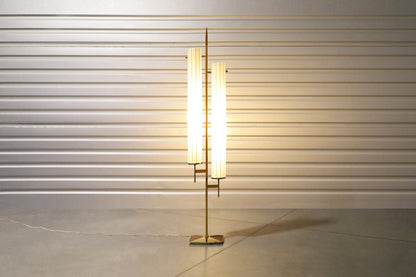 Mid-Century Modern Brass and Walnut Floor Lamp