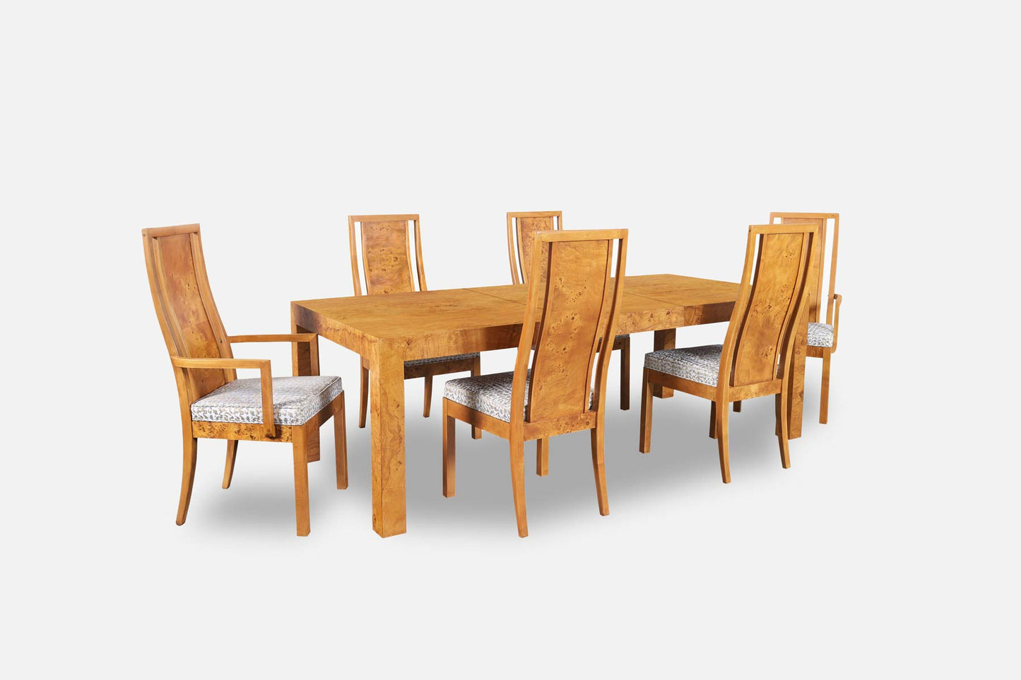 Mid-Century Modern Burl Wood Dining Room Set by Milo Baughman