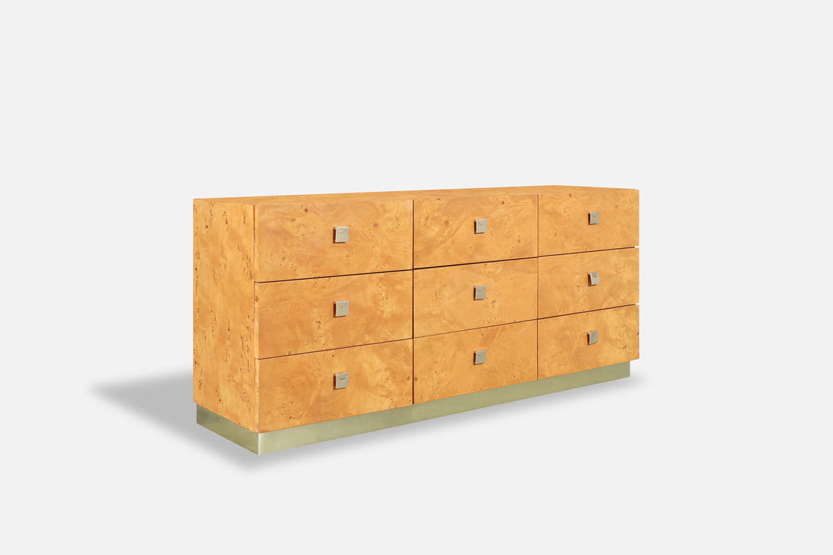 Mid-Century Modern Burl Wood and Brass Dresser by Founders for Thomasville