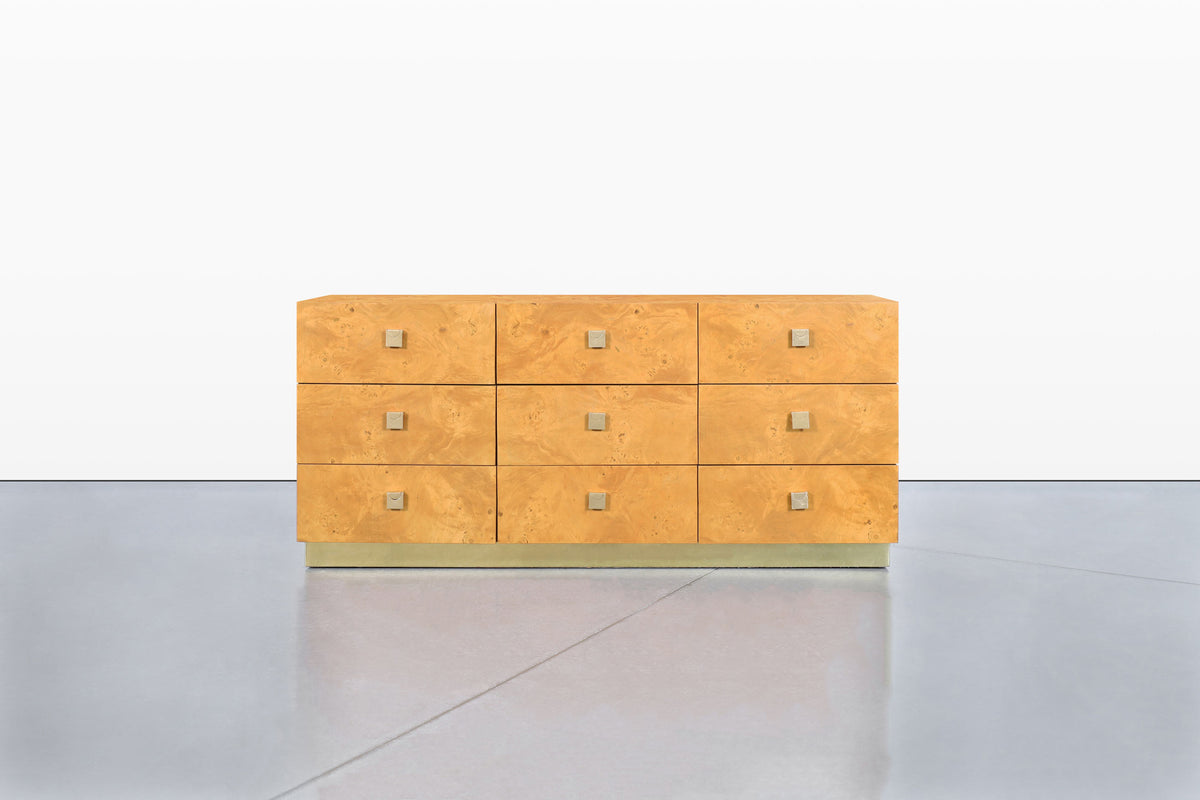 Mid-Century Modern Burl Wood and Brass Dresser by Founders for Thomasville
