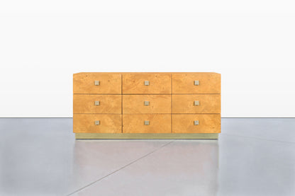 Mid-Century Modern Burl Wood and Brass Dresser by Founders for Thomasville
