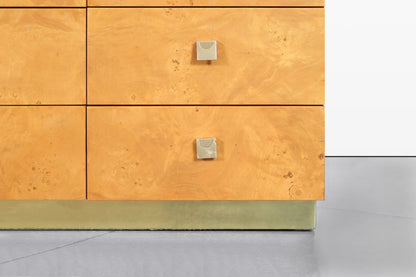 Mid-Century Modern Burl Wood and Brass Dresser by Founders for Thomasville