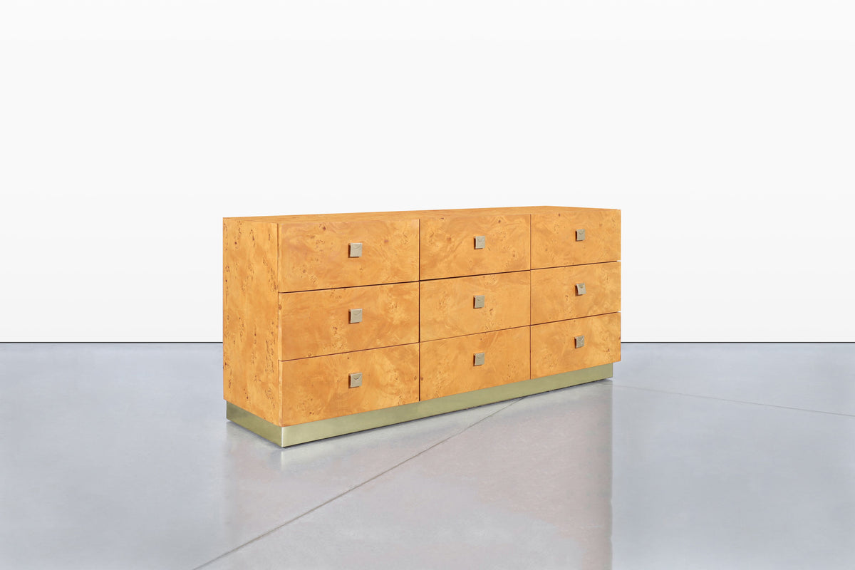 Mid-Century Modern Burl Wood and Brass Dresser by Founders for Thomasville