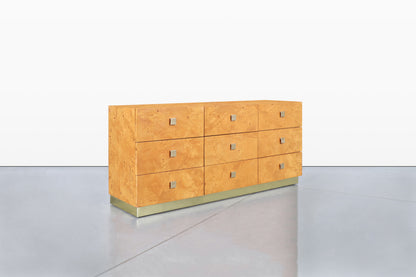 Mid-Century Modern Burl Wood and Brass Dresser by Founders for Thomasville