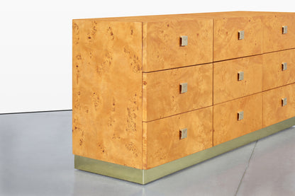 Mid-Century Modern Burl Wood and Brass Dresser by Founders for Thomasville