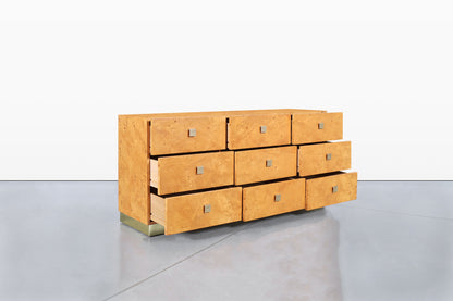 Mid-Century Modern Burl Wood and Brass Dresser by Founders for Thomasville