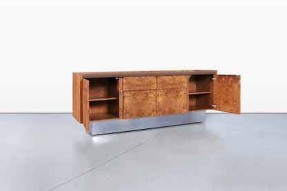 Mid-Century Modern Burl Wood and Chrome Credenza by Biltrite