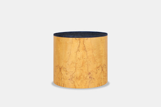 Mid-Century Modern Burl Wood and Granite "Drum" Side Table by Paul Mayen