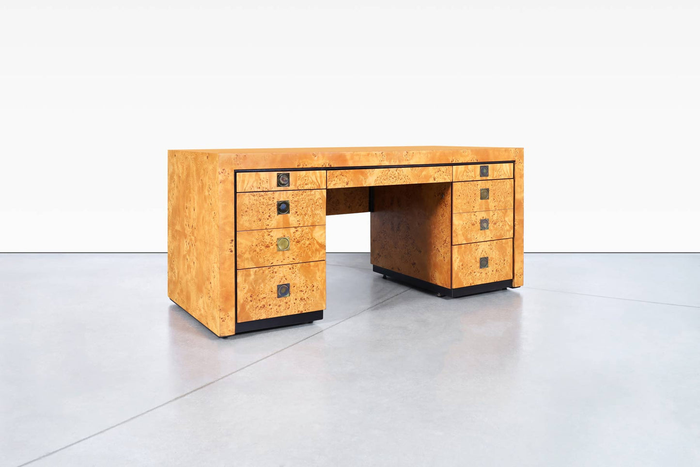 Mid-Century Modern Executive Burl Wood Desk by Hekman