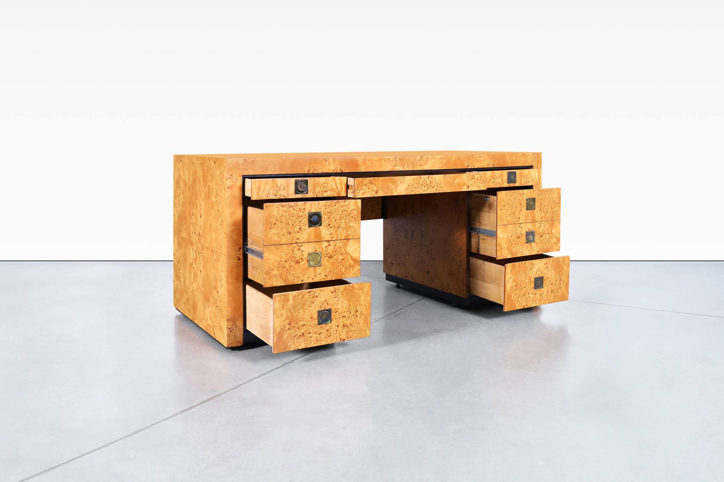 Mid-Century Modern Executive Burl Wood Desk by Hekman