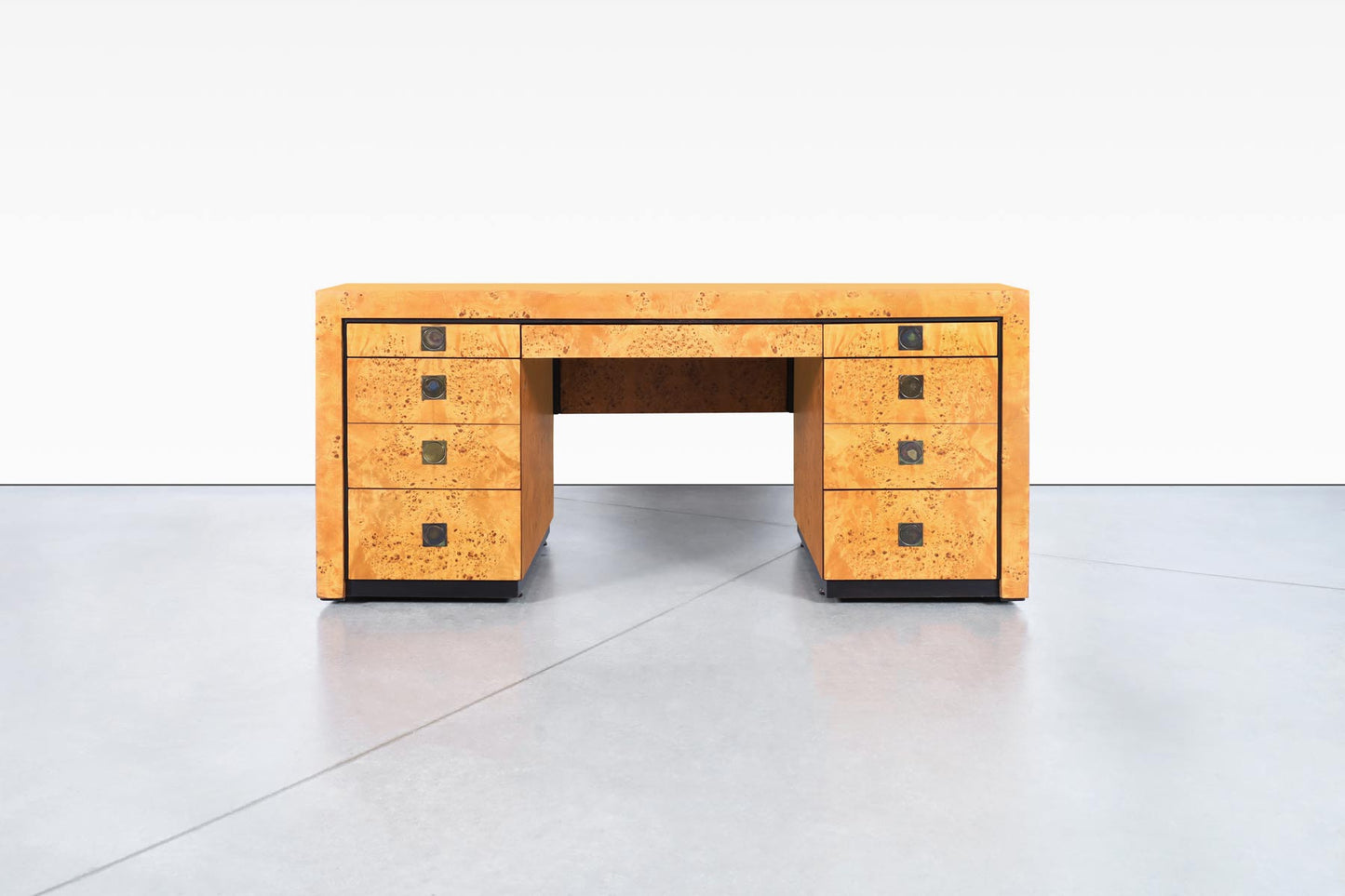 Mid-Century Modern Executive Burl Wood Desk by Hekman