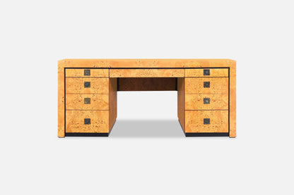 Mid-Century Modern Executive Burl Wood Desk by Hekman