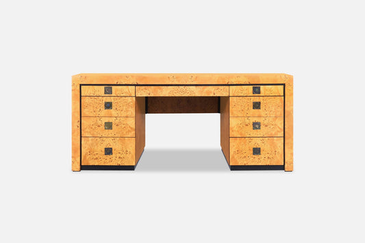 Mid-Century Modern Executive Burl Wood Desk by Hekman