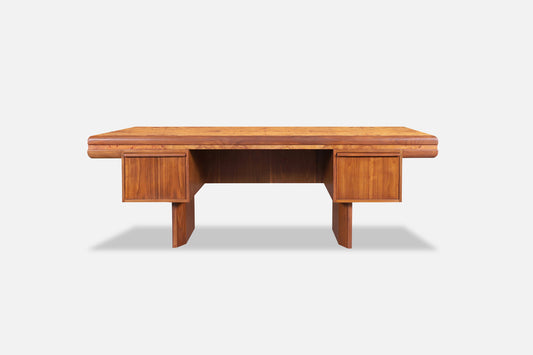 Mid-Century Modern Executive Burl Wood and Walnut Desk