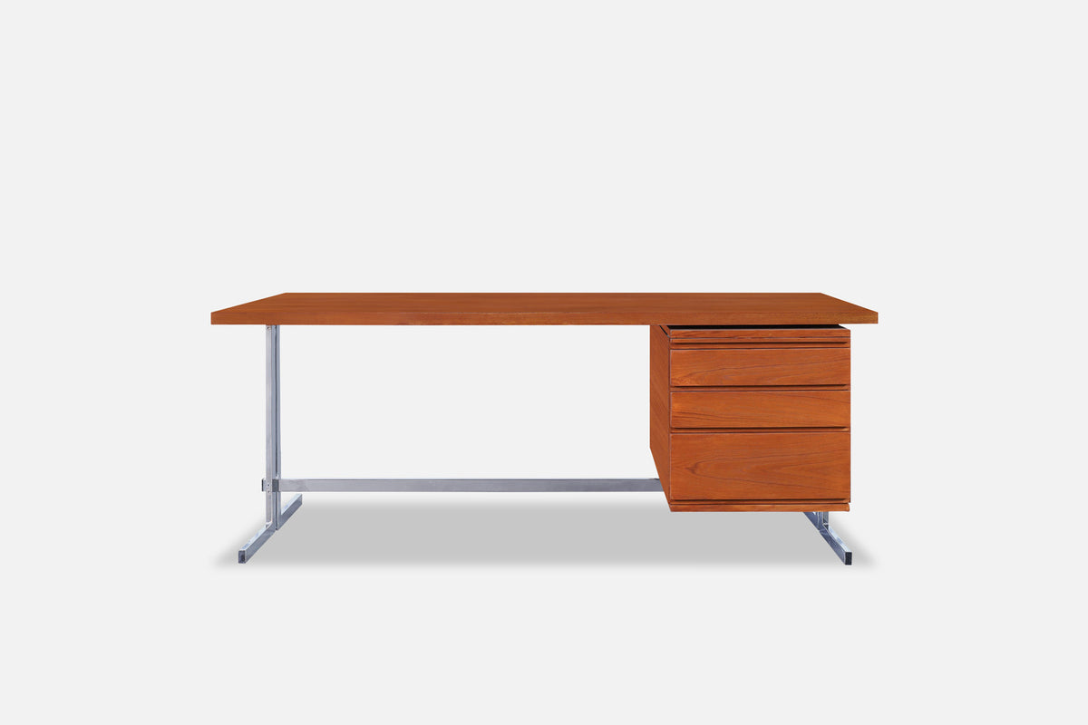 Mid-Century Modern German Teak and Chrome Executive Desk