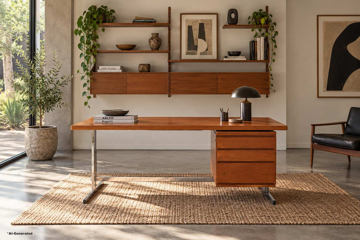 Mid-Century Modern German Teak and Chrome Executive Desk