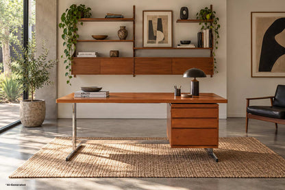 Mid-Century Modern German Teak and Chrome Executive Desk