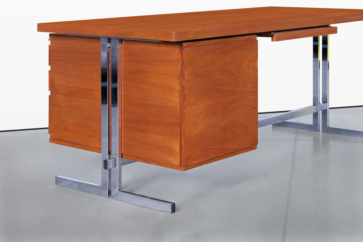 Mid-Century Modern German Teak and Chrome Executive Desk
