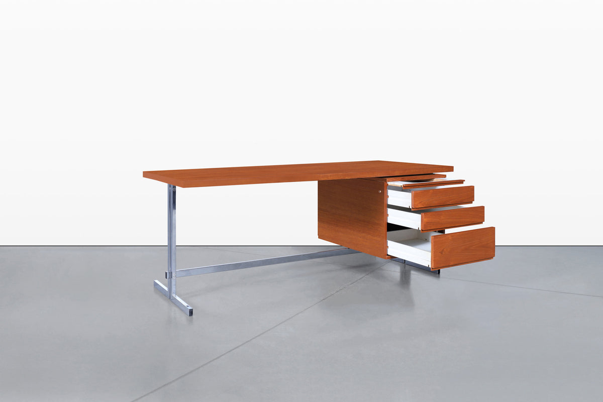 Mid-Century Modern German Teak and Chrome Executive Desk