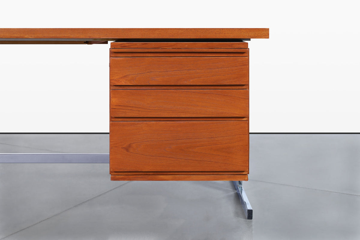 Mid-Century Modern German Teak and Chrome Executive Desk