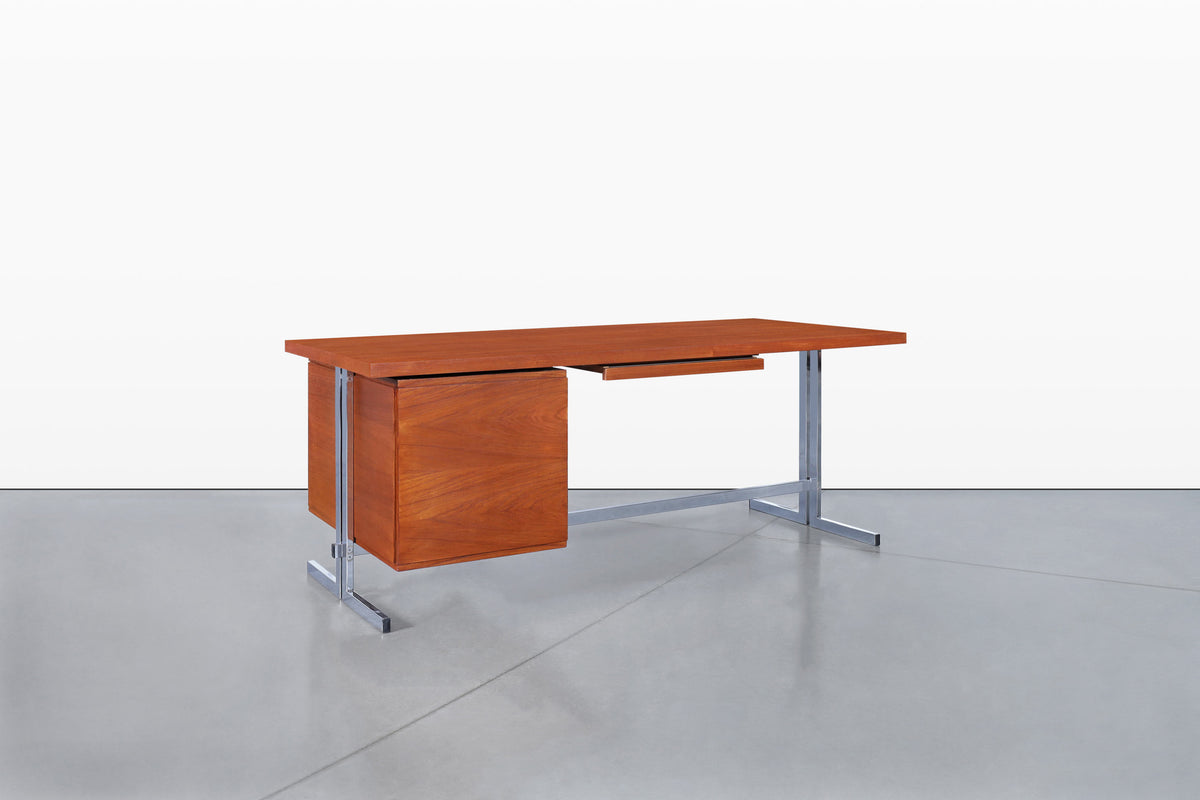 Mid-Century Modern German Teak and Chrome Executive Desk