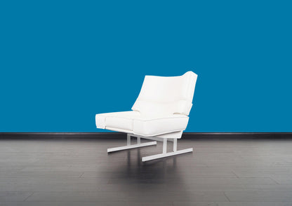Vintage Leather and Chrome Reclining Lounge Chair and Ottoman