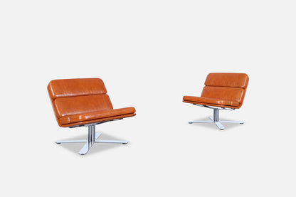 Mid-Century Modern Leather “Solo” Lounge Chairs by John Follis for Fortress