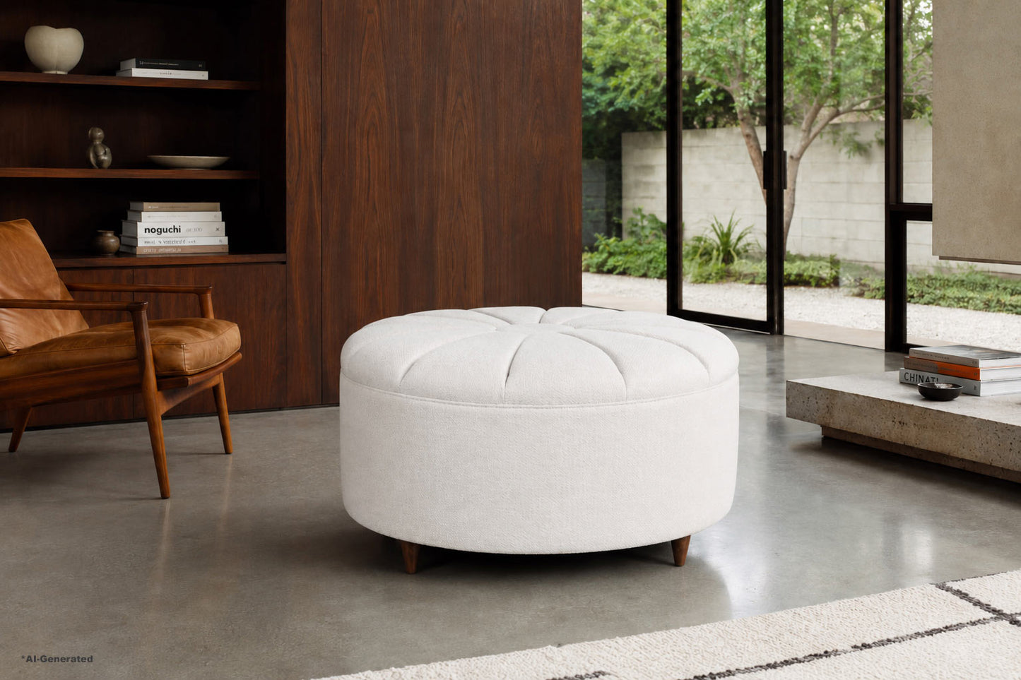Mid-Century Modern Round Sunburst Ottoman