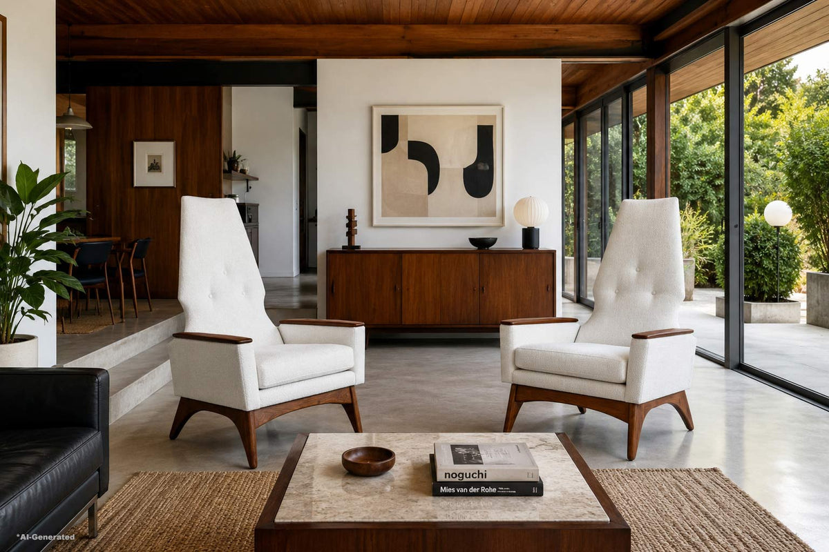 Mid-Century Modern Sculptural Walnut Lounge Chairs by Kroehler