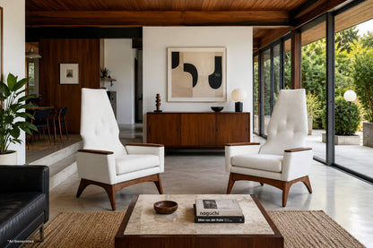 Mid-Century Modern Sculptural Walnut Lounge Chairs by Kroehler