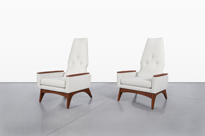 Mid-Century Modern Sculptural Walnut Lounge Chairs by Kroehler