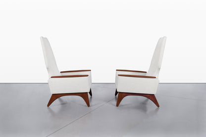 Mid-Century Modern Sculptural Walnut Lounge Chairs by Kroehler