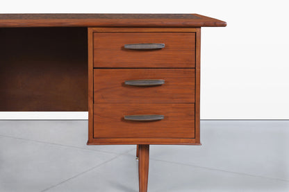 Mid-Century Modern Walnut Executive Desk Attributed to Monteverdi Young
