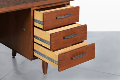 Mid-Century Modern Walnut Executive Desk Attributed to Monteverdi Young