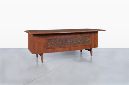 Mid-Century Modern Walnut Executive Desk Attributed to Monteverdi Young