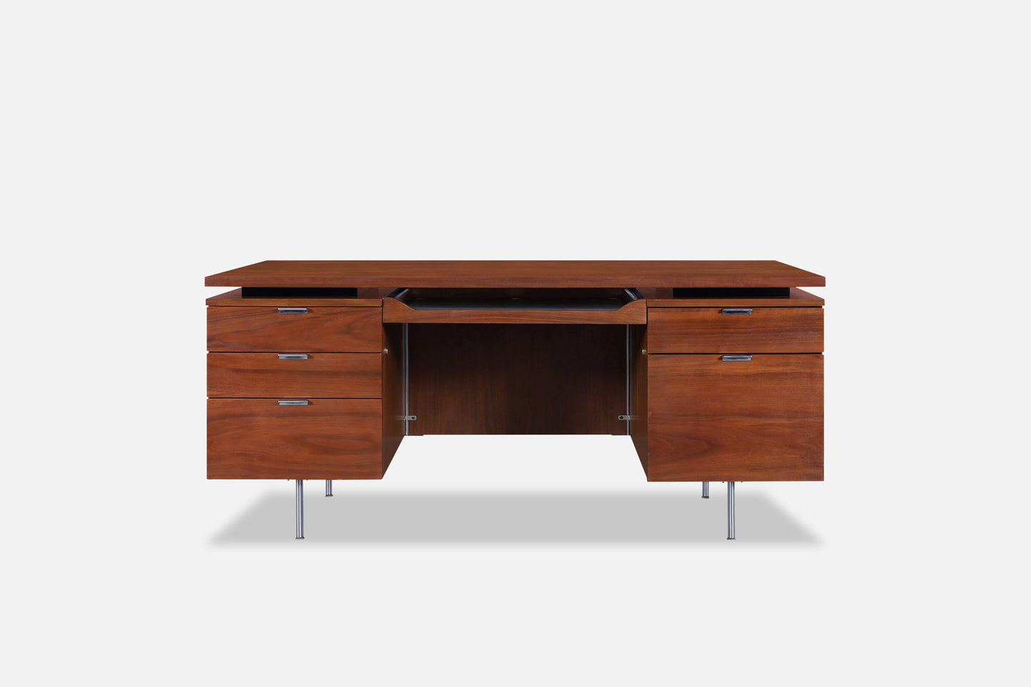 Mid-Century Modern Walnut Executive Desk Styled After Florence Knoll