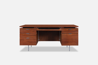 Mid-Century Modern Walnut Executive Desk Styled After Florence Knoll
