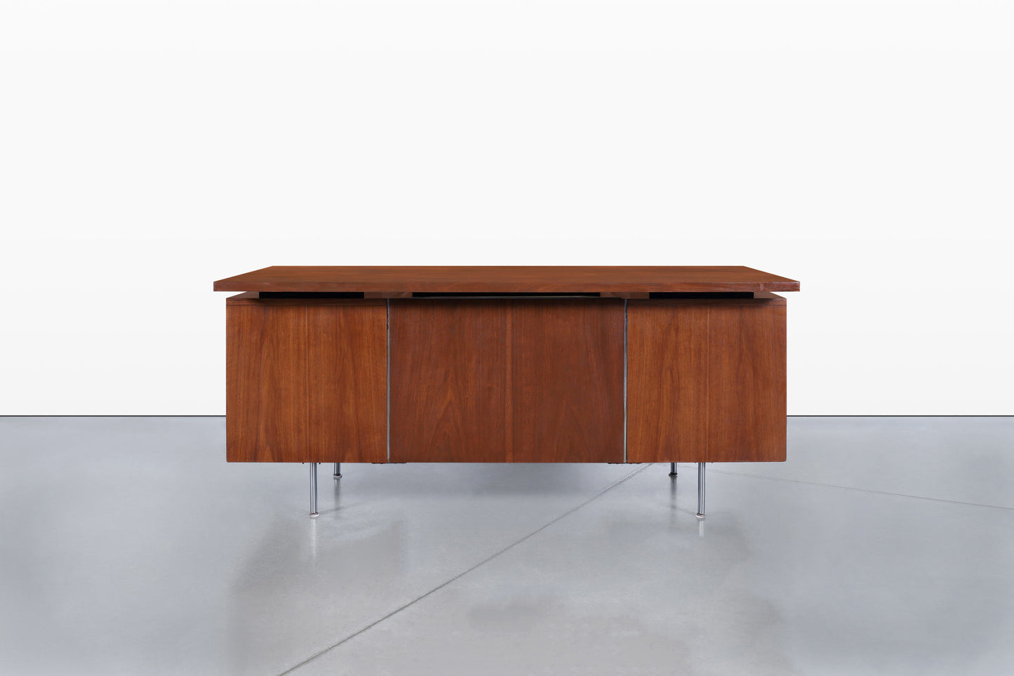 Mid-Century Modern Walnut Executive Desk Styled After Florence Knoll