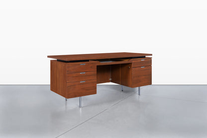 Mid-Century Modern Walnut Executive Desk Styled After Florence Knoll