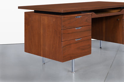 Mid-Century Modern Walnut Executive Desk Styled After Florence Knoll