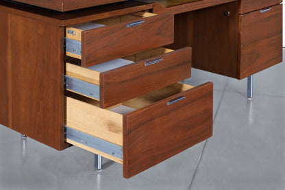 Mid-Century Modern Walnut Executive Desk Styled After Florence Knoll