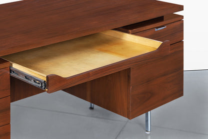 Mid-Century Modern Walnut Executive Desk Styled After Florence Knoll
