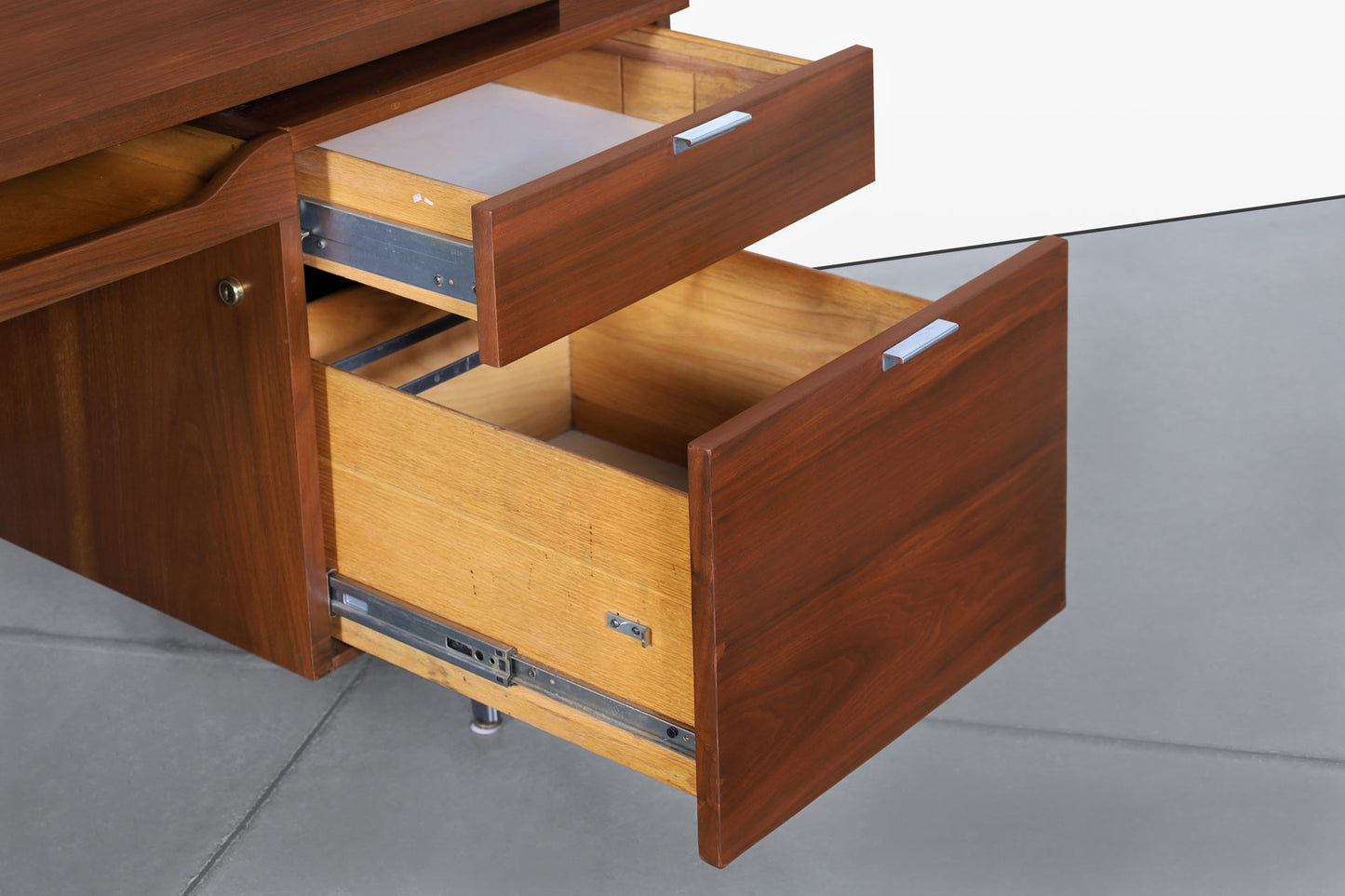 Mid-Century Modern Walnut Executive Desk Styled After Florence Knoll
