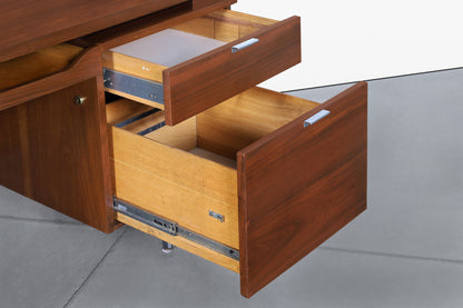 Mid-Century Modern Walnut Executive Desk Styled After Florence Knoll