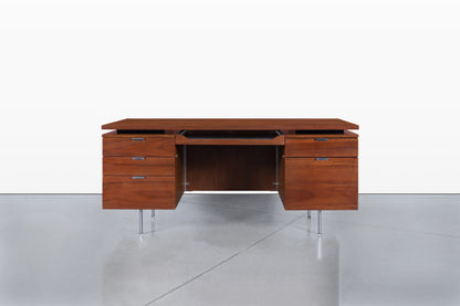 Mid-Century Modern Walnut Executive Desk Styled After Florence Knoll