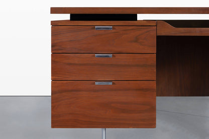 Mid-Century Modern Walnut Executive Desk Styled After Florence Knoll