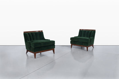Mid-Century Modern Walnut Lounge Chairs Styled After Erwin Lambeth