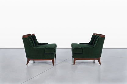 Mid-Century Modern Walnut Lounge Chairs Styled After Erwin Lambeth